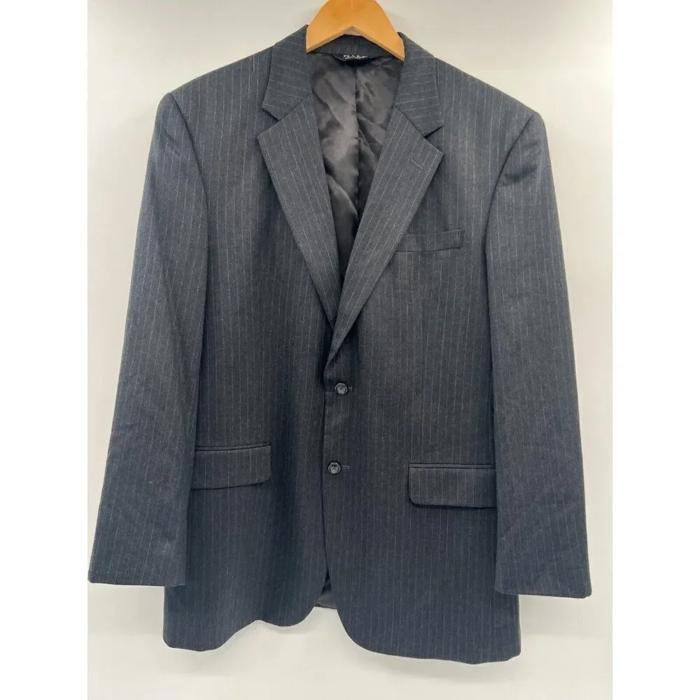 Jos A Bank Men 44L Dark Gray Stripe Wool‎ Blend Blazer Sports Coat Suit Jacket